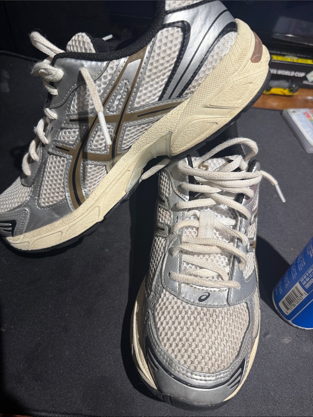 ASICS Men's Silver and Cream Athletic Mesh Running Shoes
